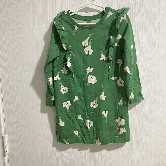 Tea Collection Green Very Verde Printed Ruffle Sleeve Dress Girls Size 6 - Picture 2 of 6